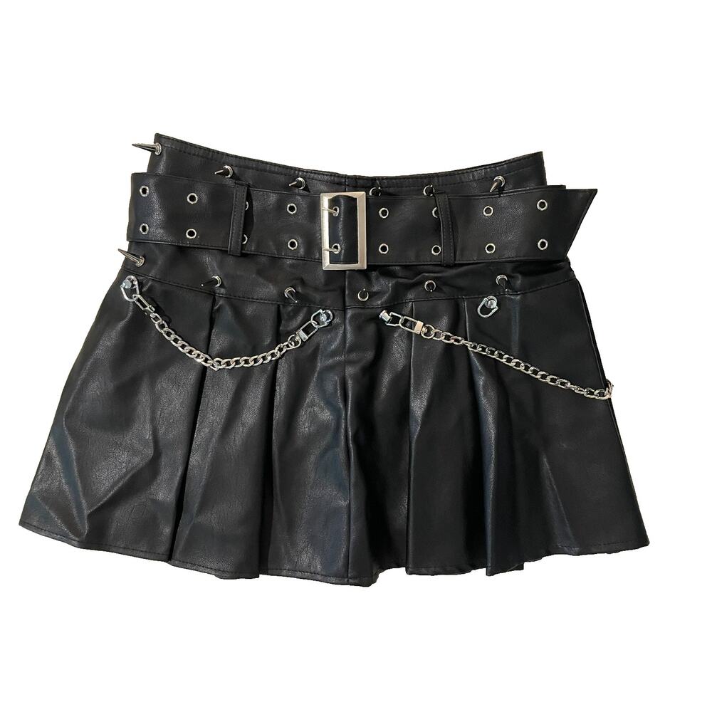 Faux Leather Studded Mini Skirt Black Size L Goth Gothic Grunge Emo Punk Rave